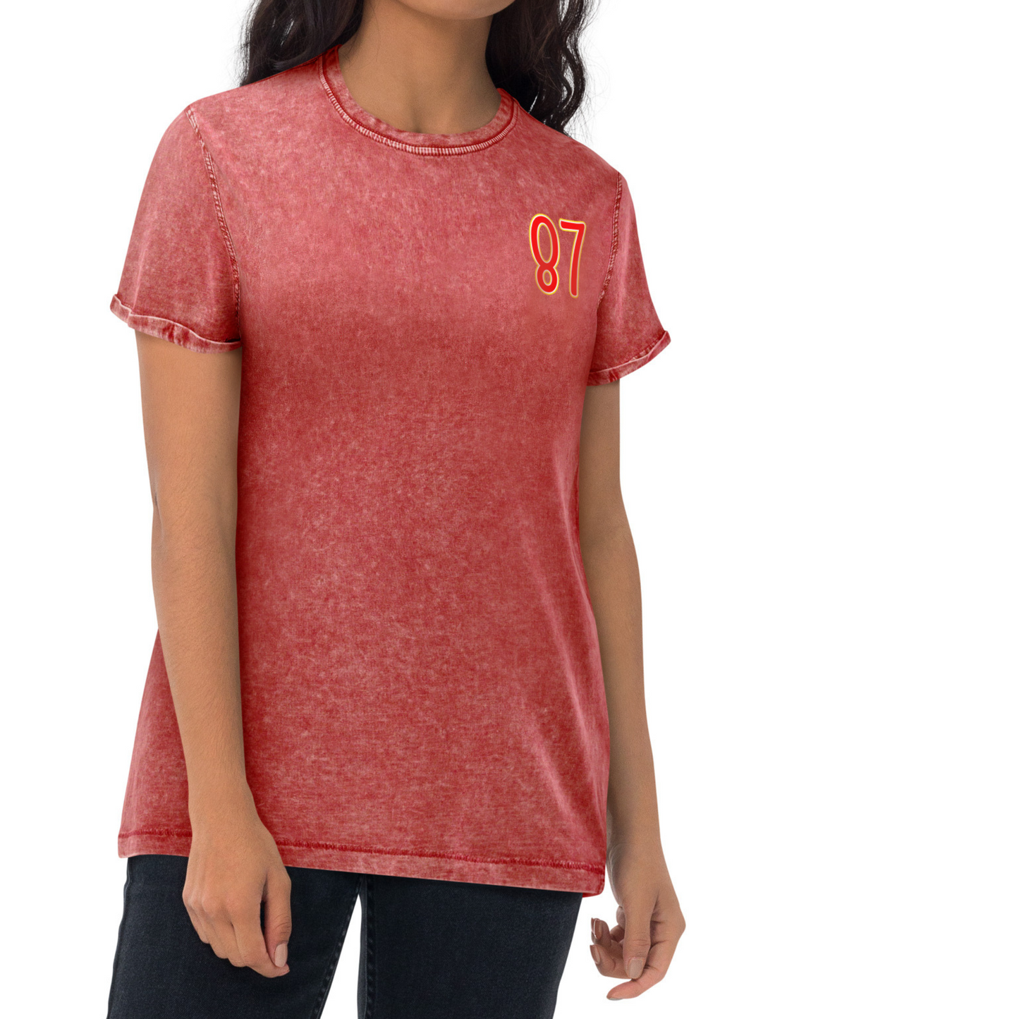 Red t-shirt with the number 87 on a white background
