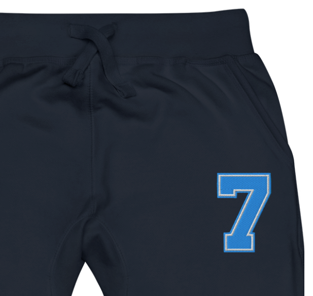 Detailed image of 7 embroidered, high quality construction jogger pant.