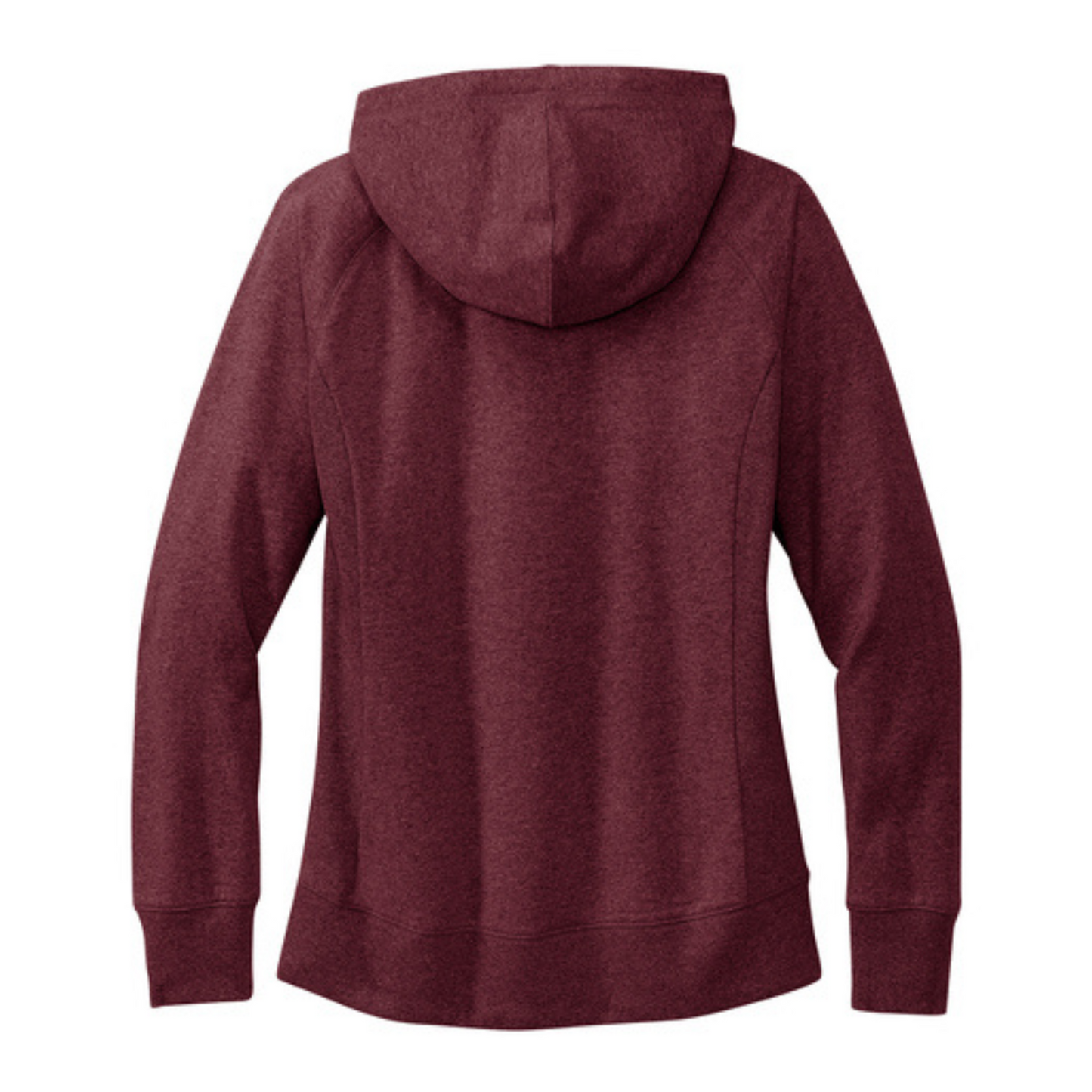 Maroon hoodie shown from the back on a white background