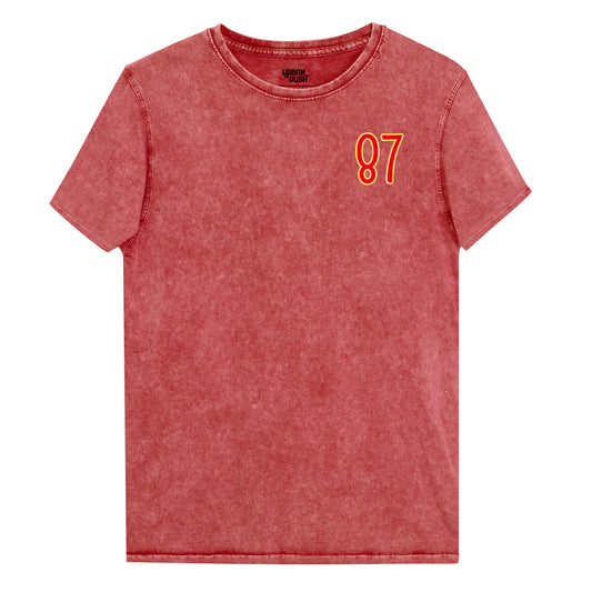 Red t-shirt with the number 87 on a white background