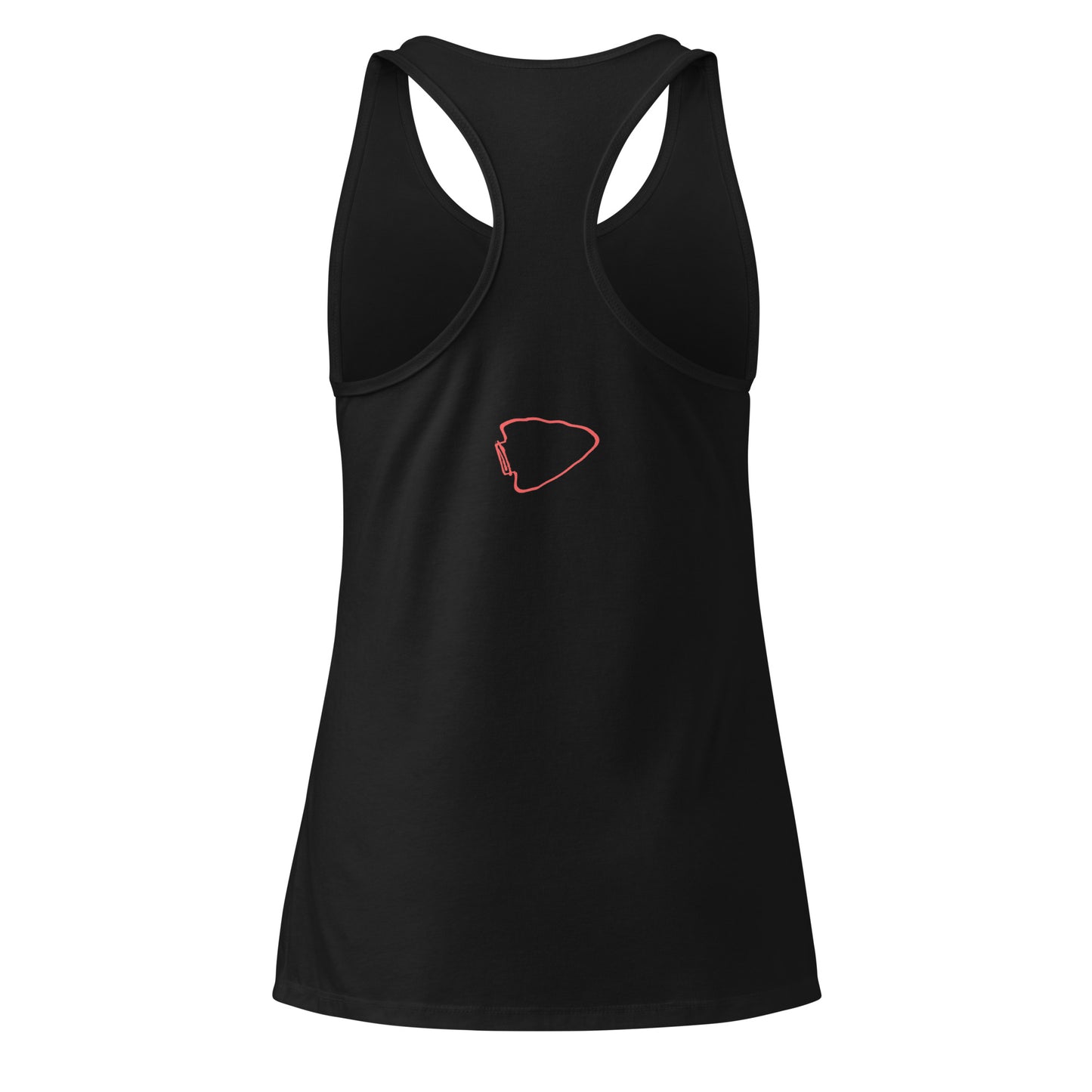 Black tank top with a red logo on a white background
