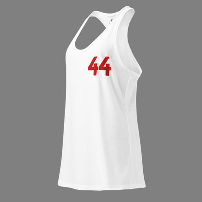 White tank top with red number 44 on a white background