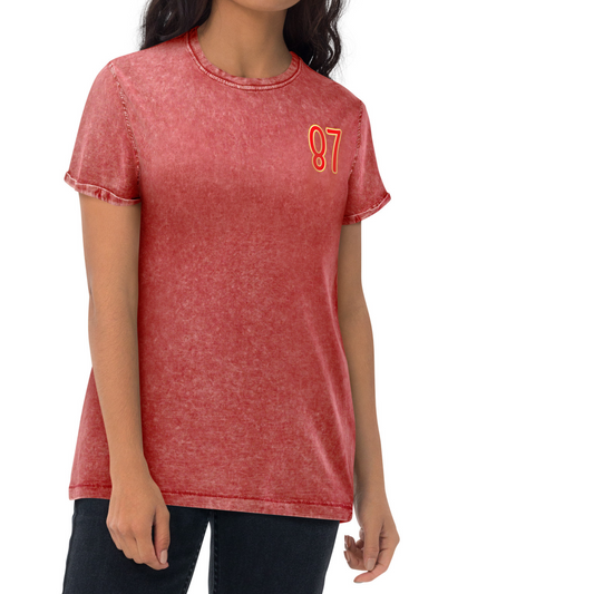 Red t-shirt with the number 87 on a white background