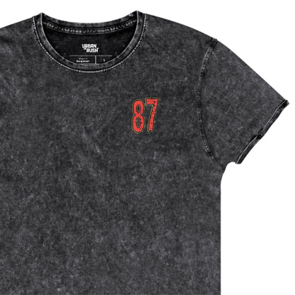 Black vintage style t-shirt with red 87 graphic.