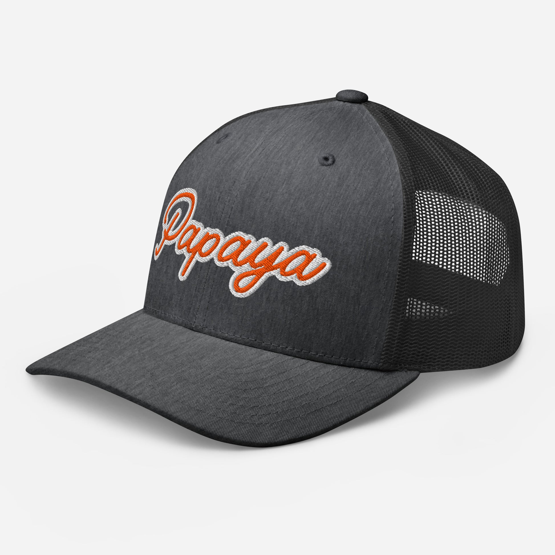 Gray cap with 'Papaya' text on a white background