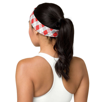 Red and Gray Argyle Print, Tifosi Race Day Stretchy Headband - Ferrari Fan Favs - Super Soft Fabric, UPF 50+, Moisture-Wicking, Quick Drying - Urban Rush Originals