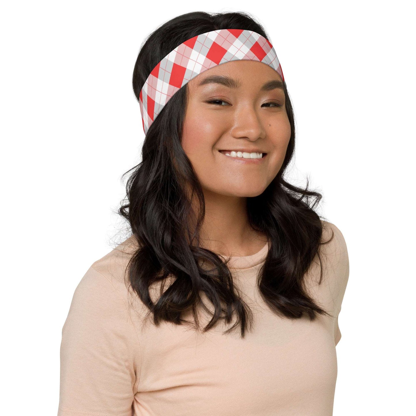 Red and Gray Argyle Print, Tifosi Race Day Stretchy Headband - Ferrari Fan Favs - Super Soft Fabric, UPF 50+, Moisture-Wicking, Quick Drying - Urban Rush Originals
