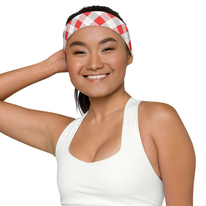 Red and Gray Argyle Print, Tifosi Race Day Stretchy Headband - Ferrari Fan Favs - Super Soft Fabric, UPF 50+, Moisture-Wicking, Quick Drying - Urban Rush Originals