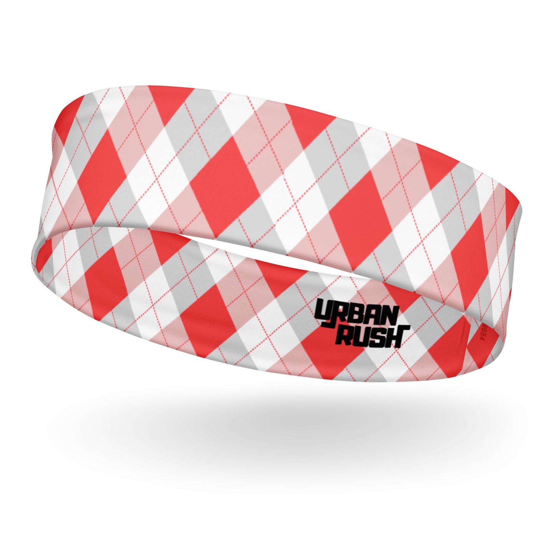 Red and Gray Argyle Print, Tifosi Race Day Stretchy Headband - Ferrari Fan Favs - Super Soft Fabric, UPF 50+, Moisture-Wicking, Quick Drying - Urban Rush Originals