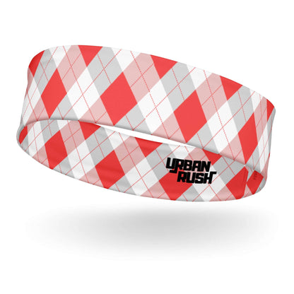 Red and Gray Argyle Print, Tifosi Race Day Stretchy Headband - Ferrari Fan Favs - Super Soft Fabric, UPF 50+, Moisture-Wicking, Quick Drying - Urban Rush Originals