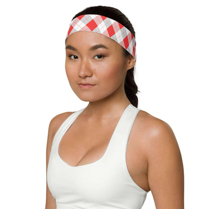 Red and Gray Argyle Print, Tifosi Race Day Stretchy Headband - Ferrari Fan Favs - Super Soft Fabric, UPF 50+, Moisture-Wicking, Quick Drying - Urban Rush Originals