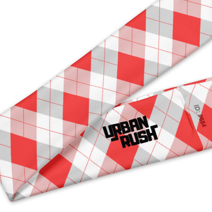 Red and Gray Argyle Print, Tifosi Race Day Stretchy Headband - Ferrari Fan Favs - Super Soft Fabric, UPF 50+, Moisture-Wicking, Quick Drying - Urban Rush Originals