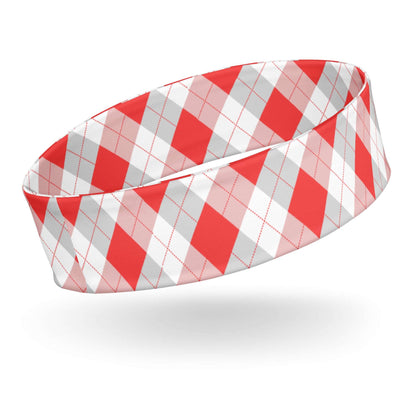 Red and Gray Argyle Print, Tifosi Race Day Stretchy Headband - Ferrari Fan Favs - Super Soft Fabric, UPF 50+, Moisture-Wicking, Quick Drying - Urban Rush Originals