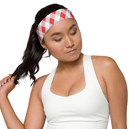 Red and Gray Argyle Print, Tifosi Race Day Stretchy Headband - Ferrari Fan Favs - Super Soft Fabric, UPF 50+, Moisture-Wicking, Quick Drying - Urban Rush Originals