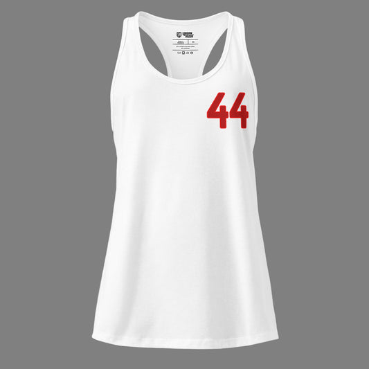 White tank top with red number 44 on a white background