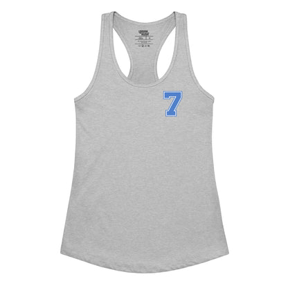 Gray tank top with blue number 7 on a white background