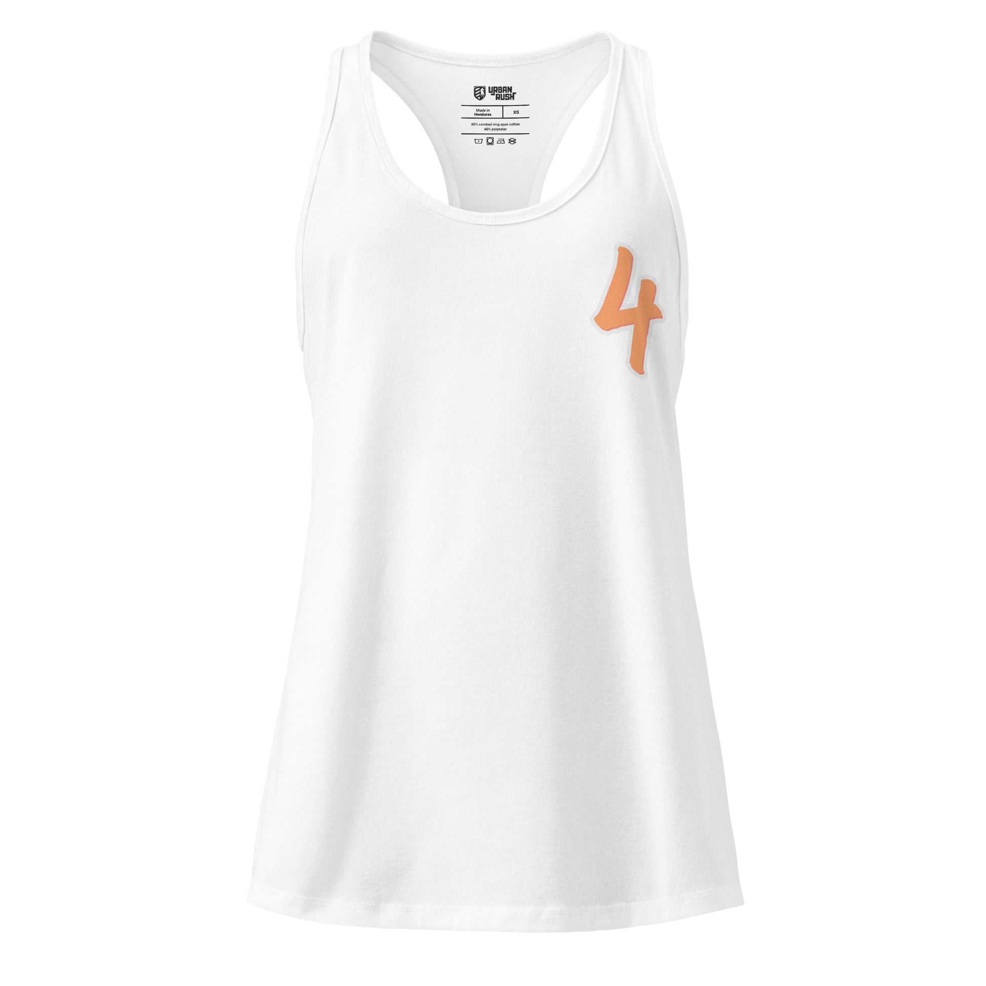 White tank top with orange number 4 on a white background